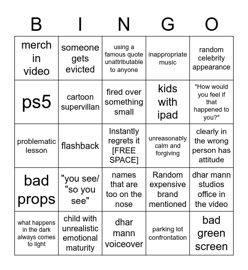 Dhar Mann Jarvis Bingo Card