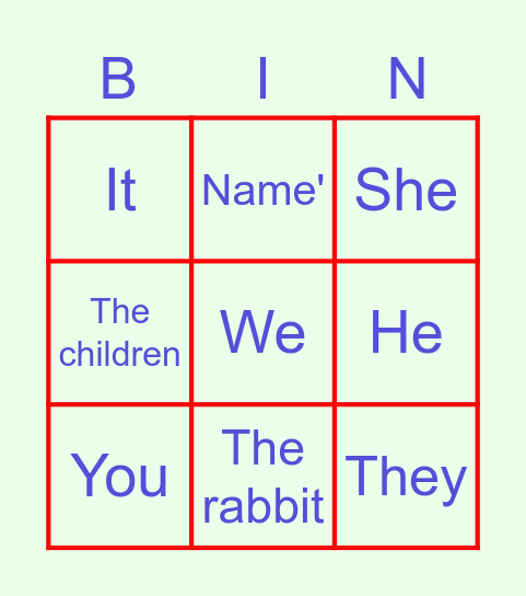 pronoun Bingo Card
