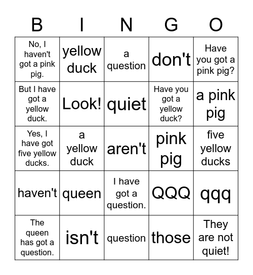 Starter B QQQ Bingo Card