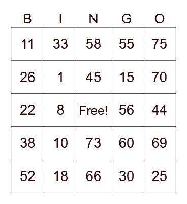 PC BINGO 360836 Bingo Card