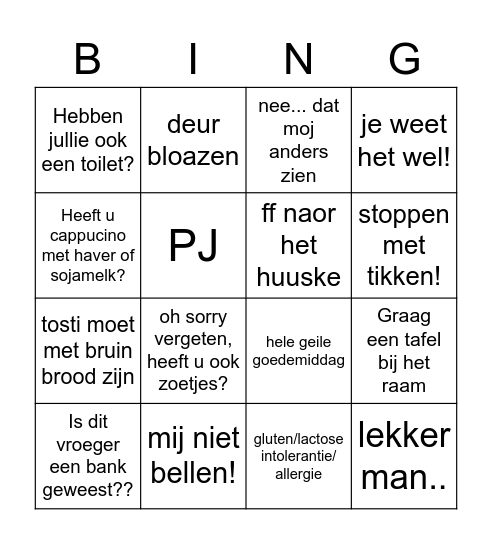 CAFÉ HET TENTJE Bingo Card