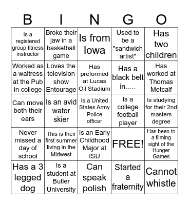 Camp Sparrow Staff Bingo Card