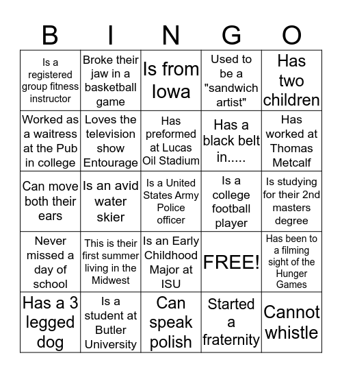 Camp Sparrow Staff Bingo Card