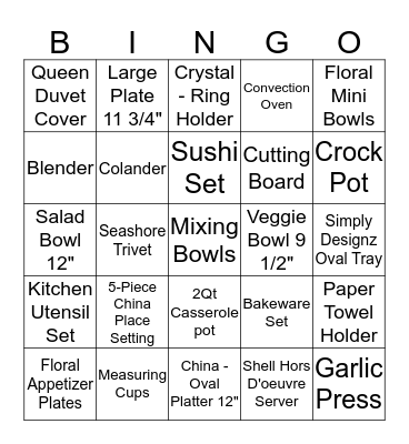 Julie's Bridal Shower Bingo Card