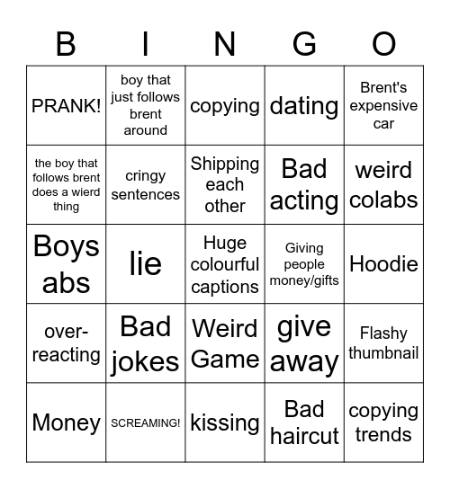 Brent Rivera bingo! Bingo Card