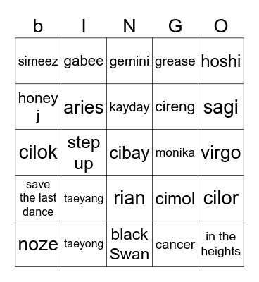 LPS Bingo Card