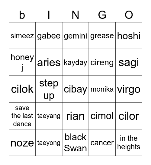 LPS Bingo Card