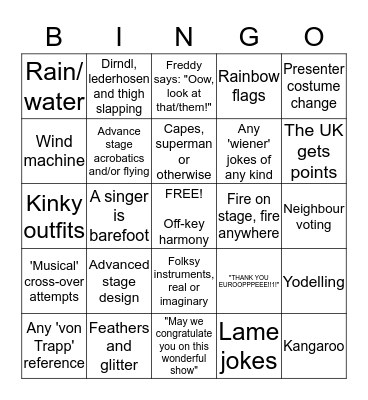 Eurovision 2015 Bingo Card