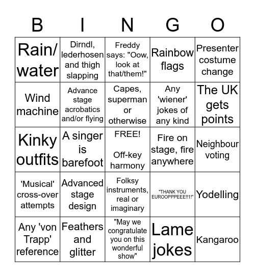 Eurovision 2015 Bingo Card