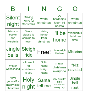 Kerstliedjes bingo Card