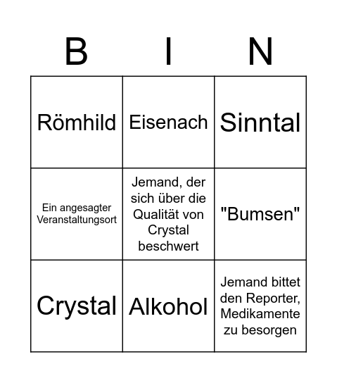 Crystal in Thüringen Bingo Card