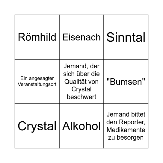 Crystal in Thüringen Bingo Card