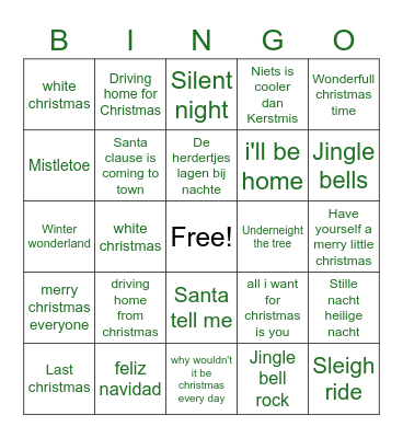 Kerstliedjes bingo Card