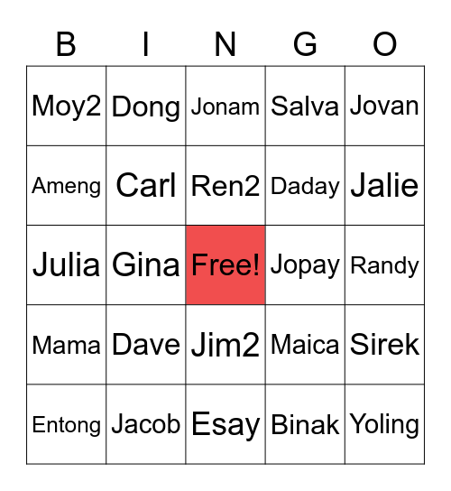 ESTRADA FAMILY Bingo Card