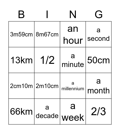Dates and Measurements Bingo Card