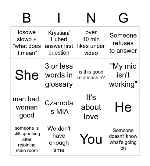 Czytanie i Słuchanie Bingo Card