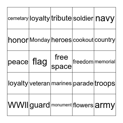 Memorial Day Bingo Card