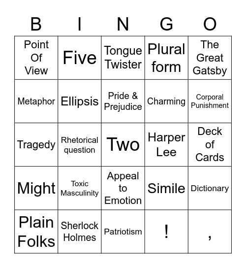 Year 11 English Bingo Card