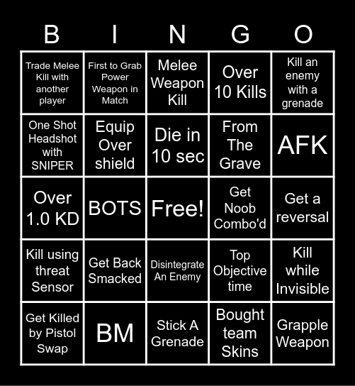 Halo Bingo Card