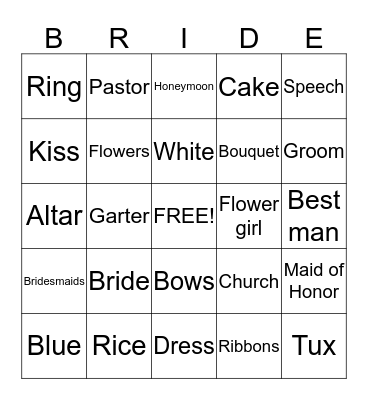Kiley's Bridal Shower Bingo Card