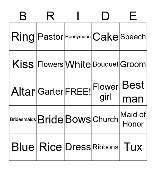 Kiley's Bridal Shower Bingo Card