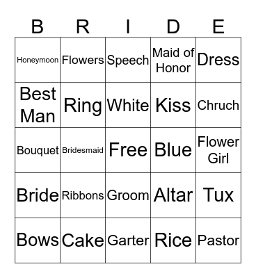 Kiley's Bridal Shower Bingo Card