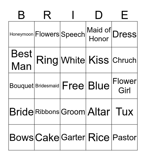 Kiley's Bridal Shower Bingo Card