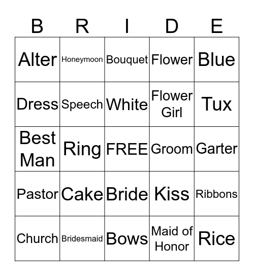 Kiley's Bridal Shower Bingo Card