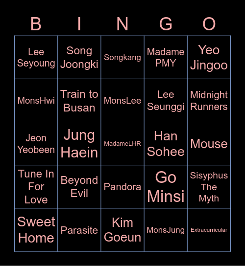 hounjung꺼 Bingo Card