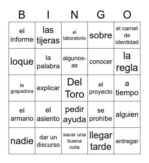 SP 2 -1A Bingo Card