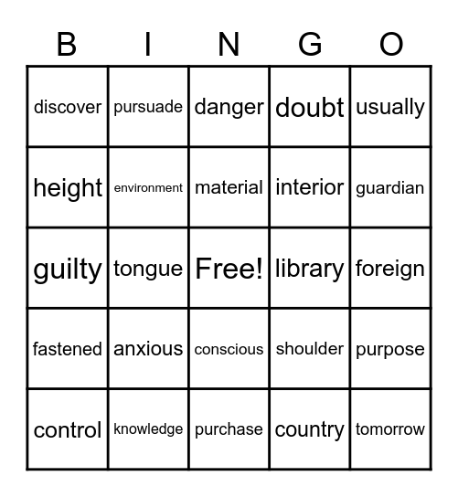 Sight Words Bingo Card