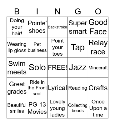 Harder Girls Bingo Card
