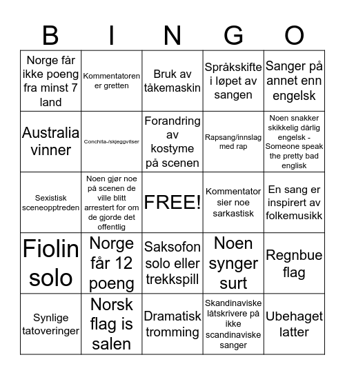 Skeiv Ungdoms ESC-kveld! Bingo Card