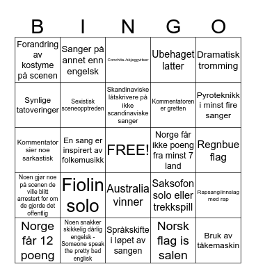 Skeiv Ungdoms ESC-kveld! Bingo Card