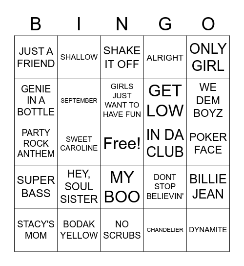 OMG I KNOW THAT SONG Bingo Card