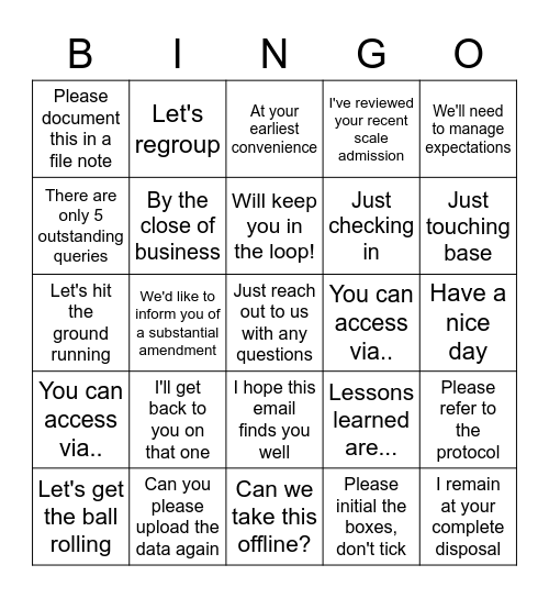 Never a dull moment Bingo Card