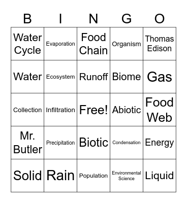 Water Cycle Bingo Card