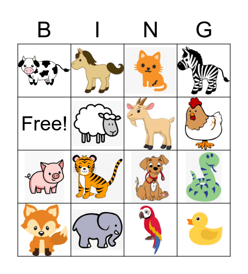 animal bingo Card