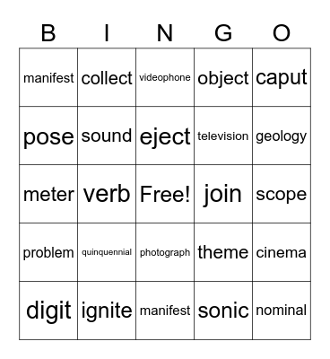 Roots Bingo Card