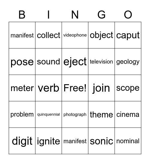 Roots Bingo Card