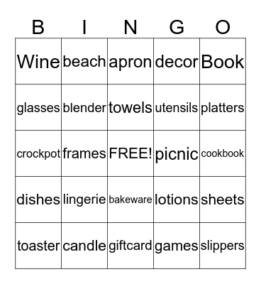Gift Opening Bingo Card