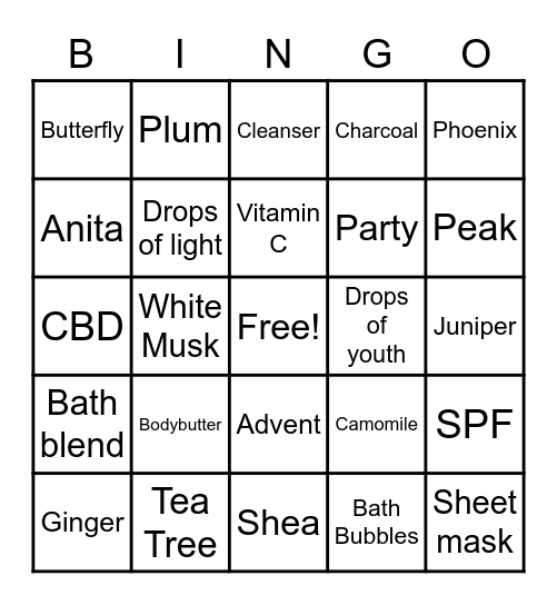 Bodyshop Bingo Card