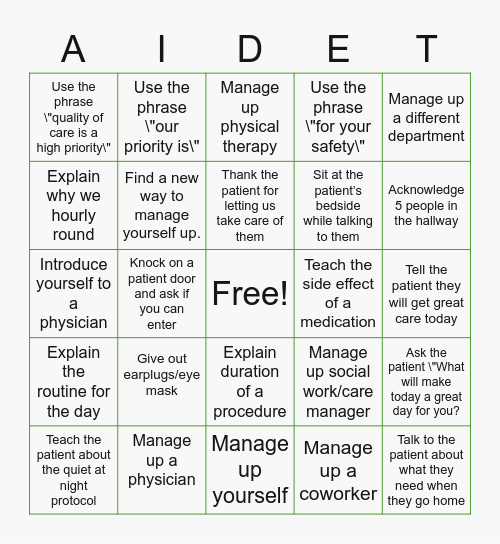 A.I.D.E.T Bingo Card