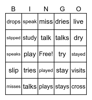 Simple Present and Past Verbs Bingo Card