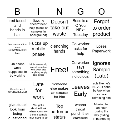 Top Performer Bingo Card