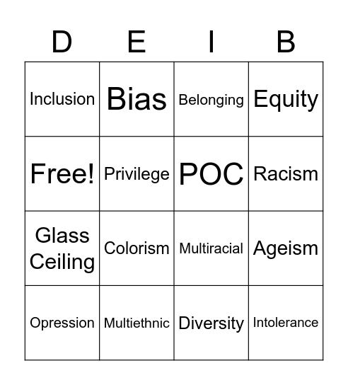 D.E.I.B Bingo Card