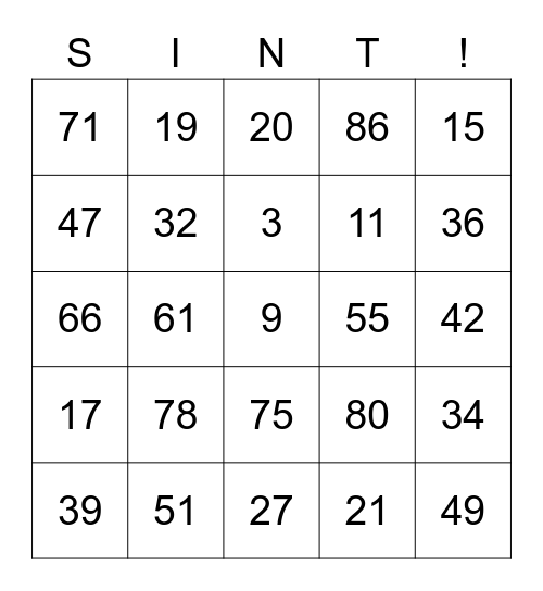 S I N T Bingo Card