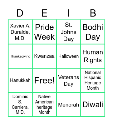 D.E.I.B Bingo Card