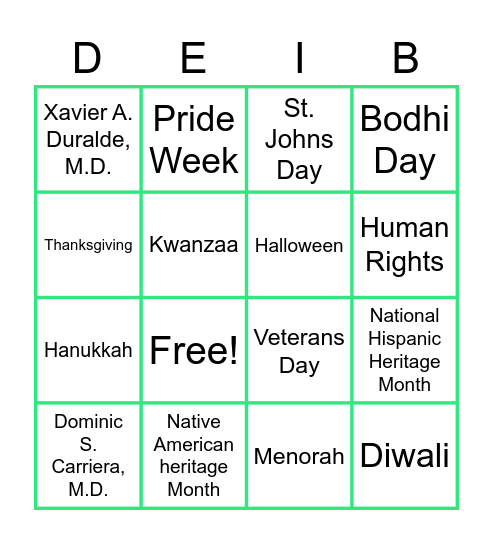 D.E.I.B Bingo Card