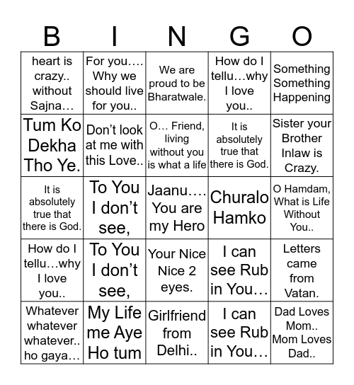 Anniversary Special - Sandy & Dipika Bingo Card